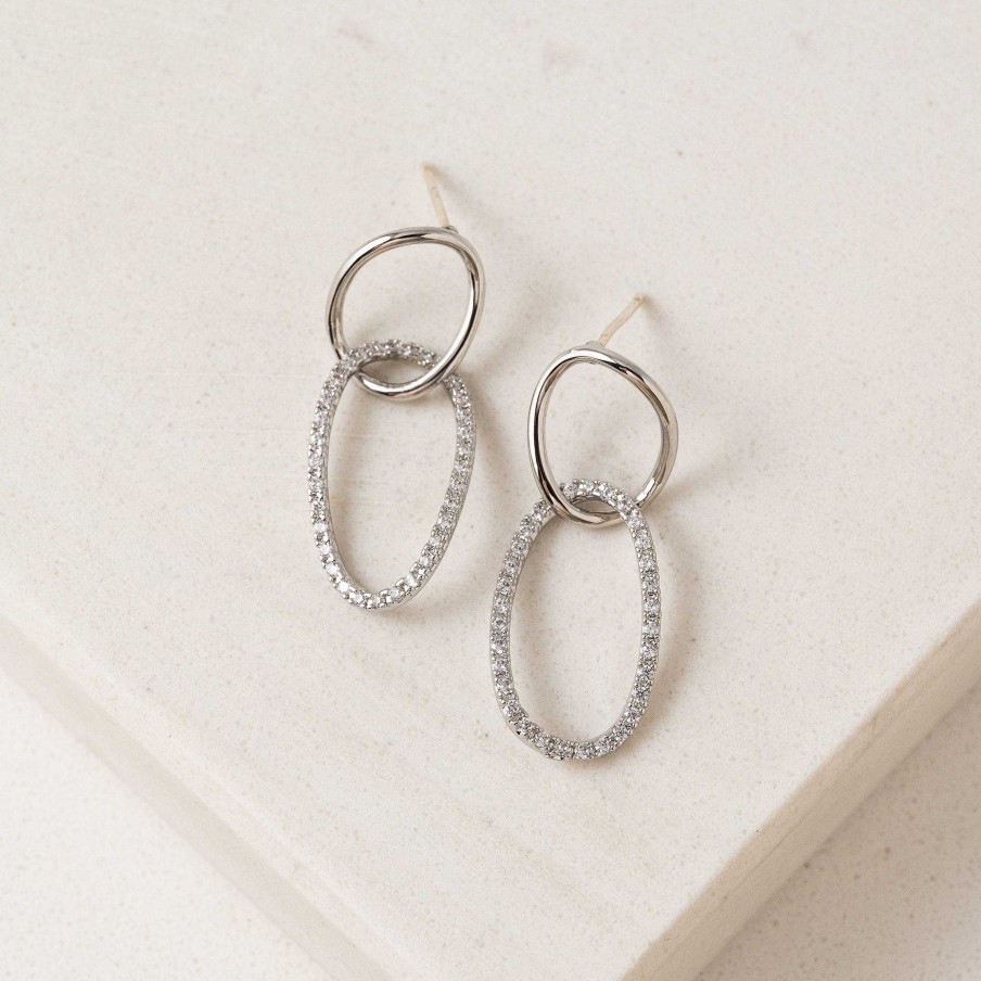 Earrings Lover's Tempo | Encore Pave Small Linked Hoop Earrings Silver