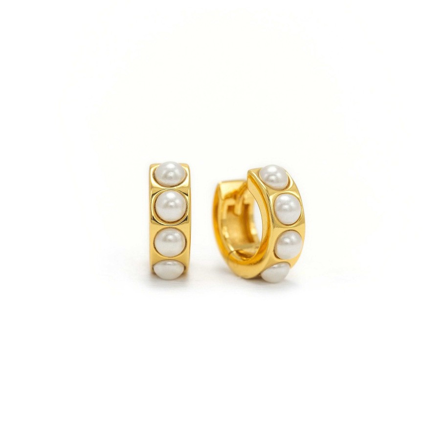 Earrings Lover's Tempo | Pearl Chunky Huggie Hoop Earrings