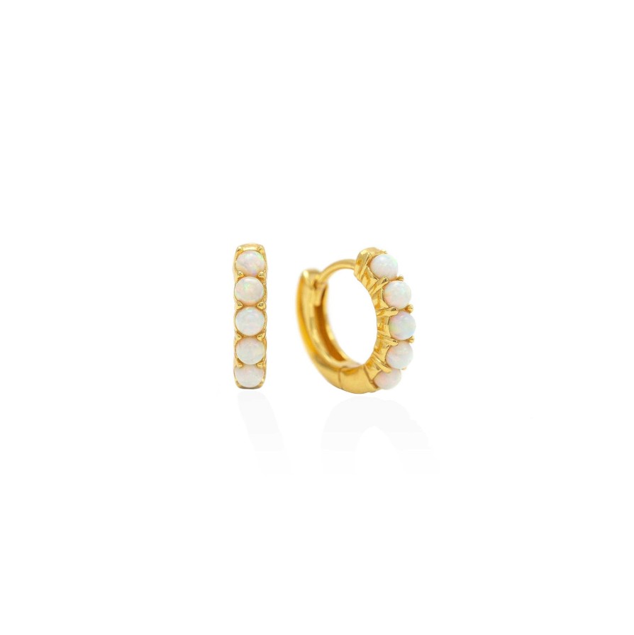 Earrings Lover's Tempo | Opal 11Mm Huggie Hoop Earrings White Opal