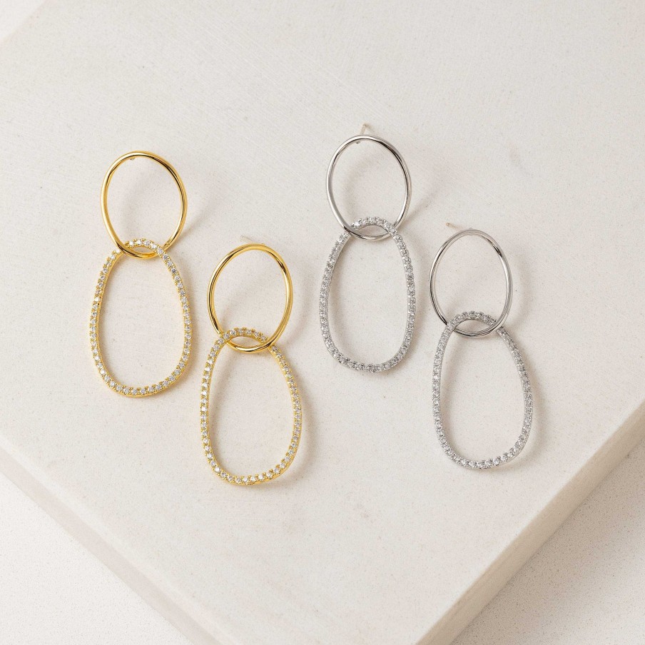 Earrings Lover's Tempo | Encore Pave Large Linked Hoop Earrings Gold