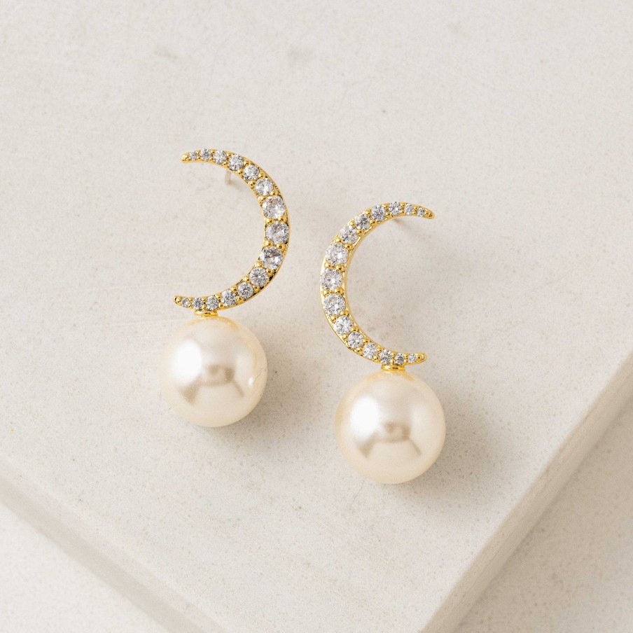 Earrings Lover's Tempo | Lune Moon Pearl Stud Earrings Gold