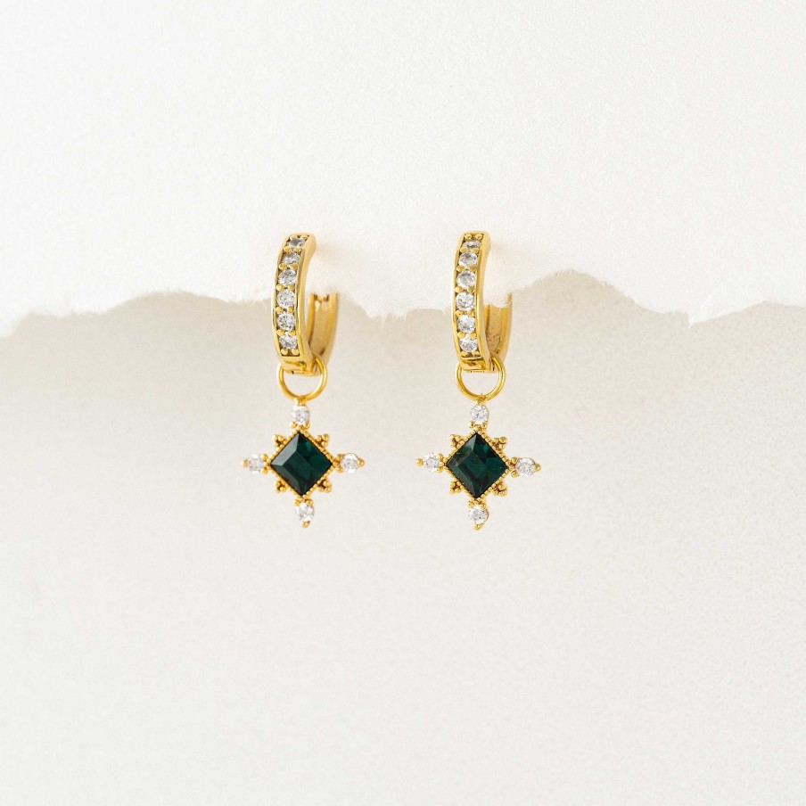 Earrings Lover's Tempo | Sierra Emerald Charm Hoop Earrings