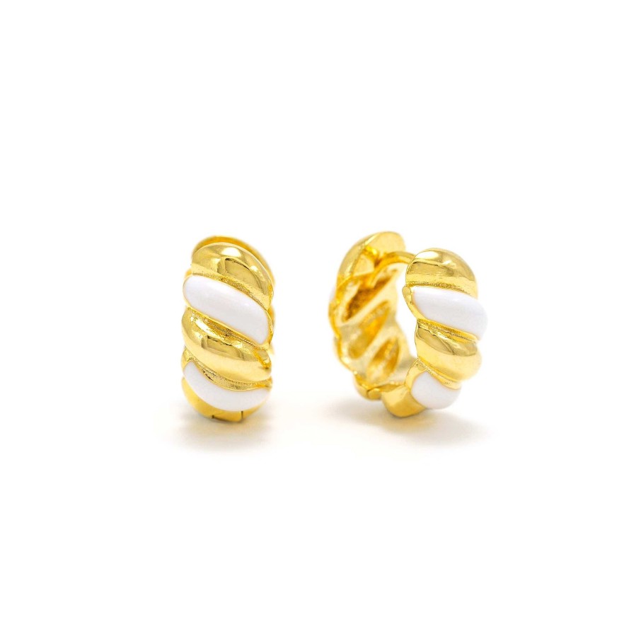 Hoops Lover's Tempo | Croissant Enamel White Huggie Hoop Earrings