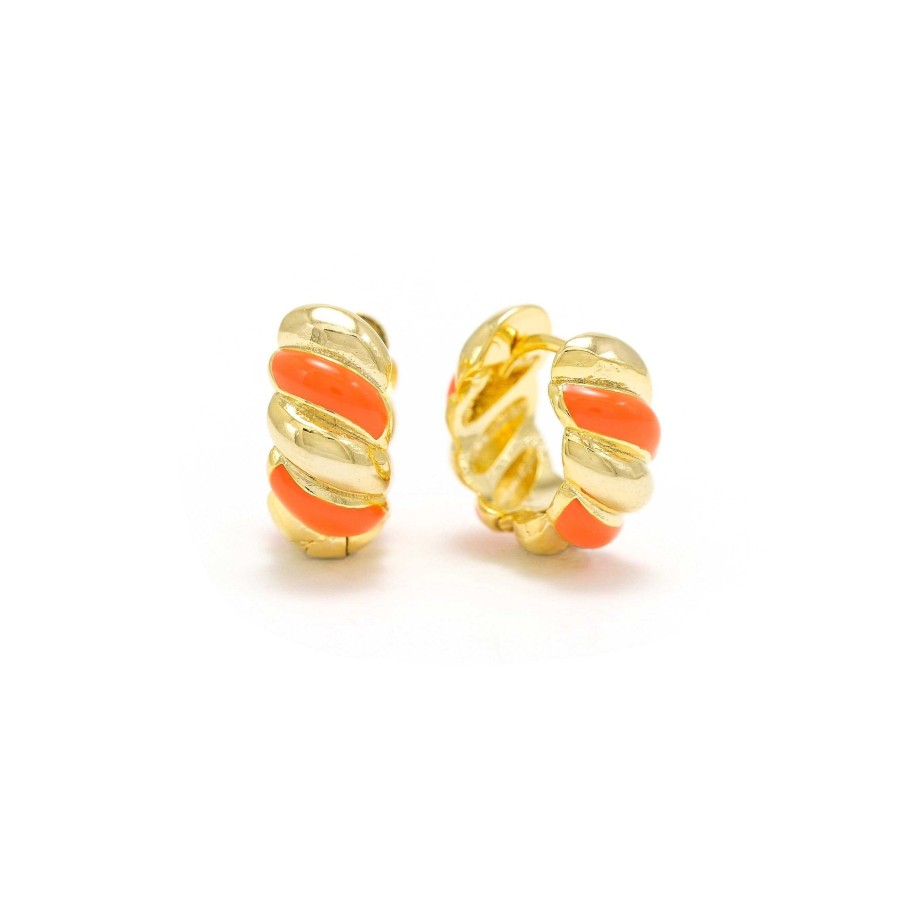 Earrings Lover's Tempo | Croissant Enamel Orange Huggie Hoop Earrings