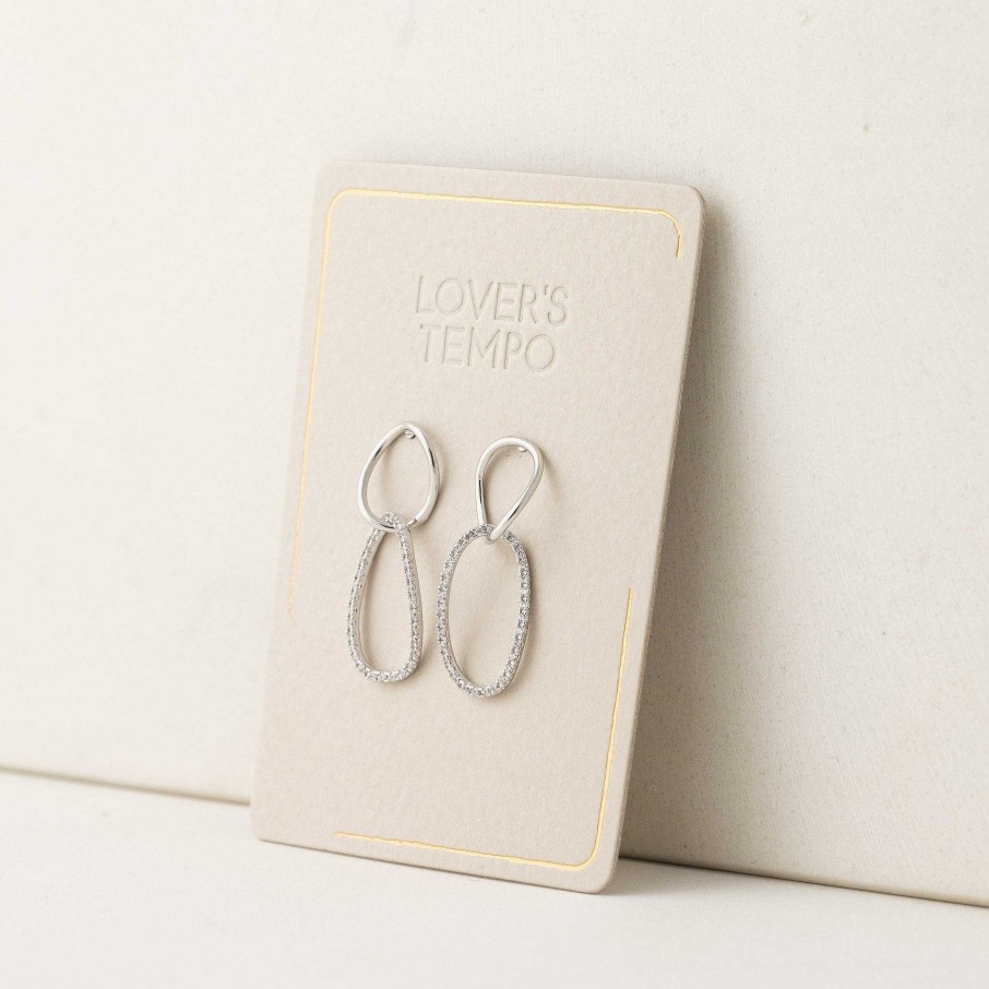 Earrings Lover's Tempo | Encore Pave Small Linked Hoop Earrings Silver