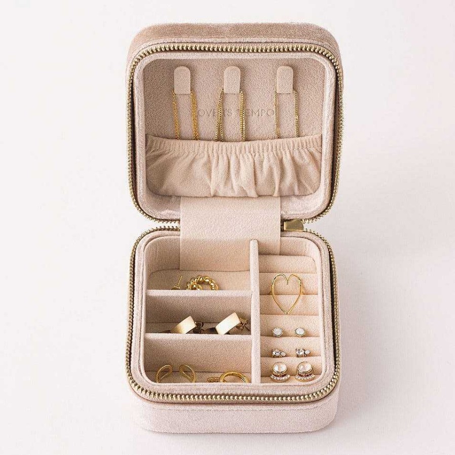 Jewelry Storage Lover's Tempo | Square Bon Voyage Creme Jewelry Travel Case