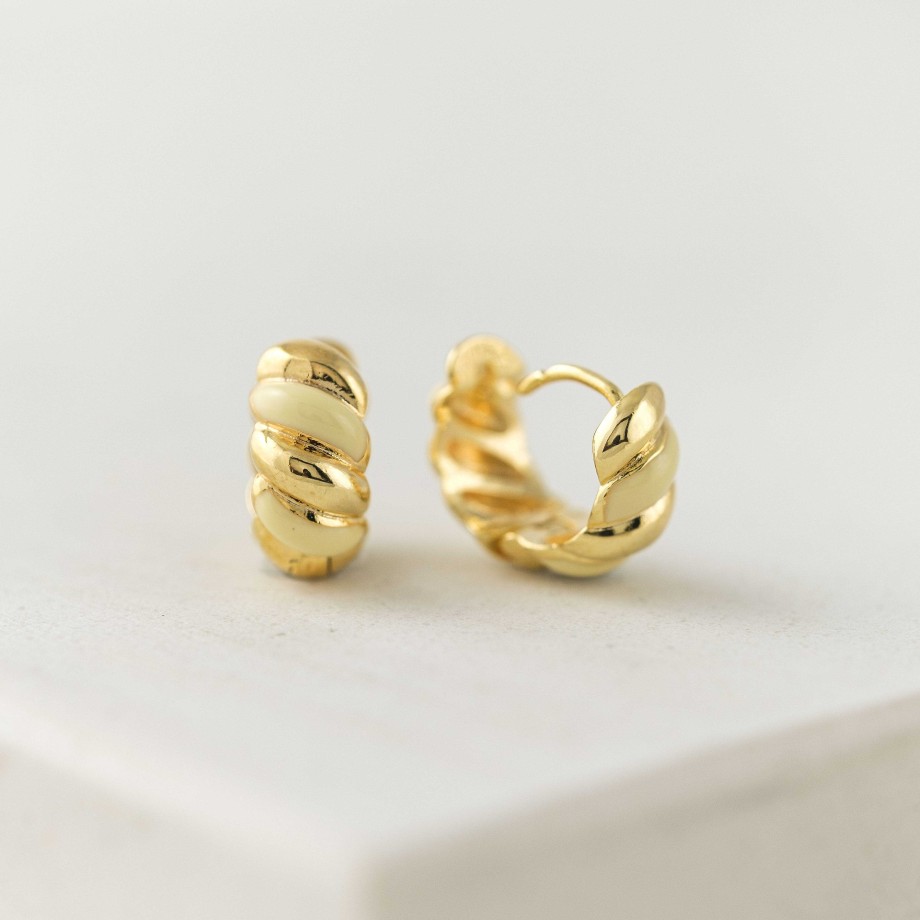 Hoops Lover's Tempo | Croissant Enamel Yellow Huggie Hoop Earrings