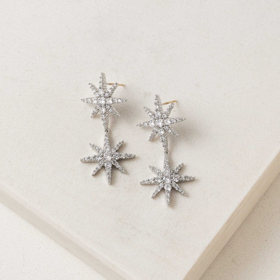 Earrings Lover's Tempo | Etoile Duet Star Drop Earrings Silver