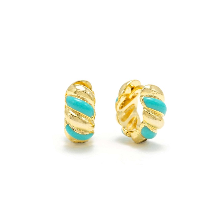 Hoops Lover's Tempo | Croissant Enamel Teal Huggie Hoop Earrings