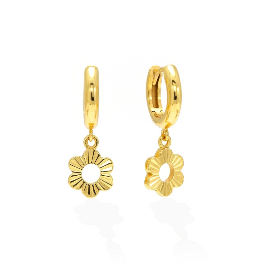 Earrings Lover's Tempo | Daisy Fluted Huggie Drop Hoop Earrings