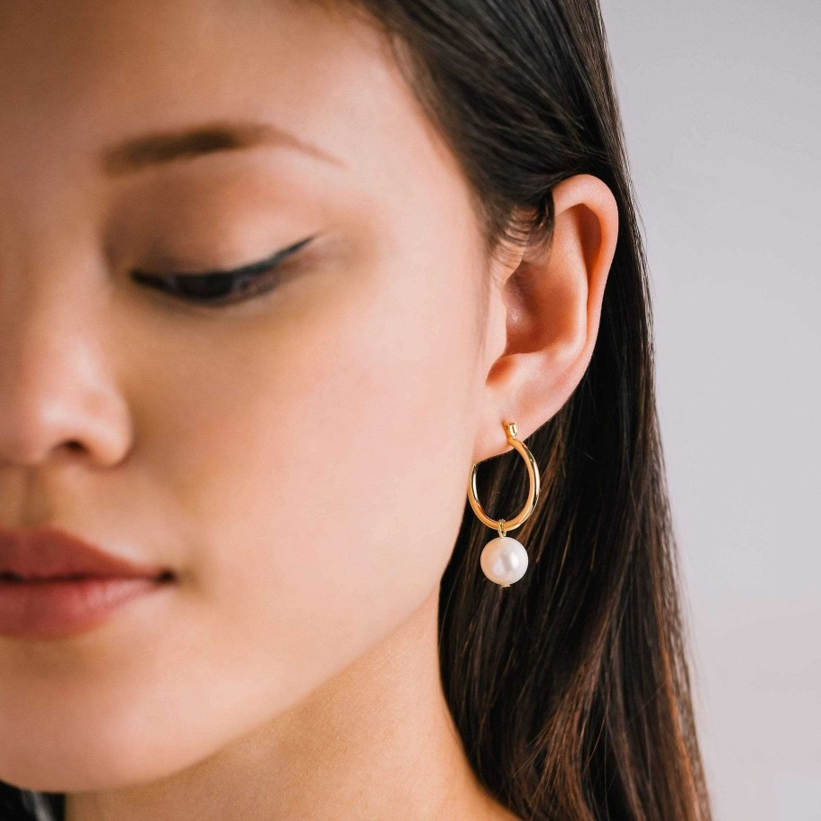 Earrings Lover's Tempo | Andie Pearl Hoop Earrings Gold