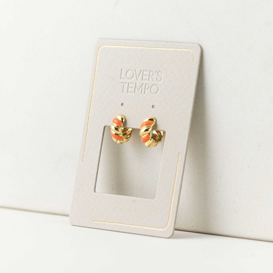 Hoops Lover's Tempo | Croissant Enamel Orange Huggie Hoop Earrings