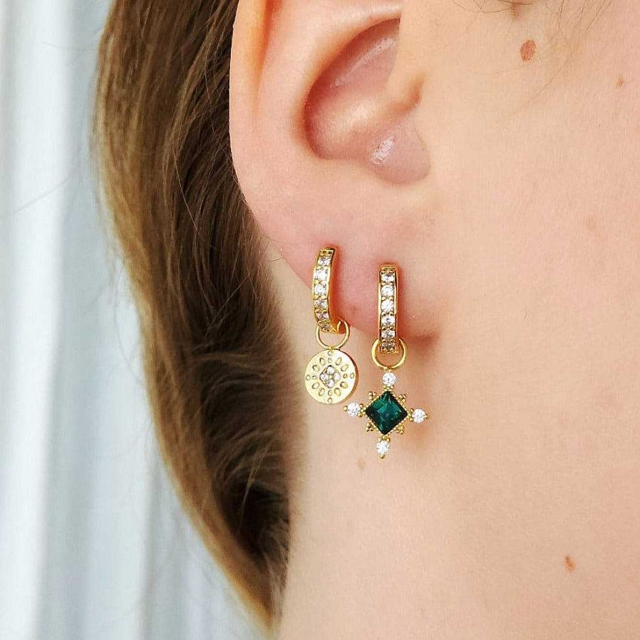 Hoops Lover's Tempo | Sierra Emerald Charm Hoop Earrings