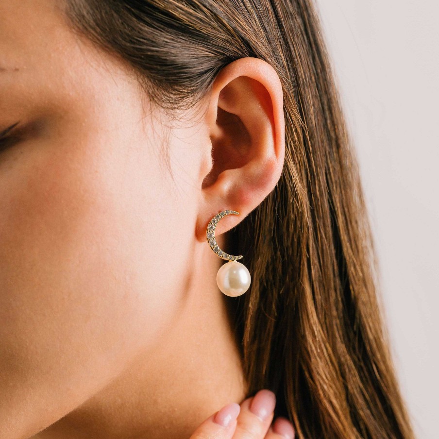 Earrings Lover's Tempo | Lune Moon Pearl Stud Earrings Silver