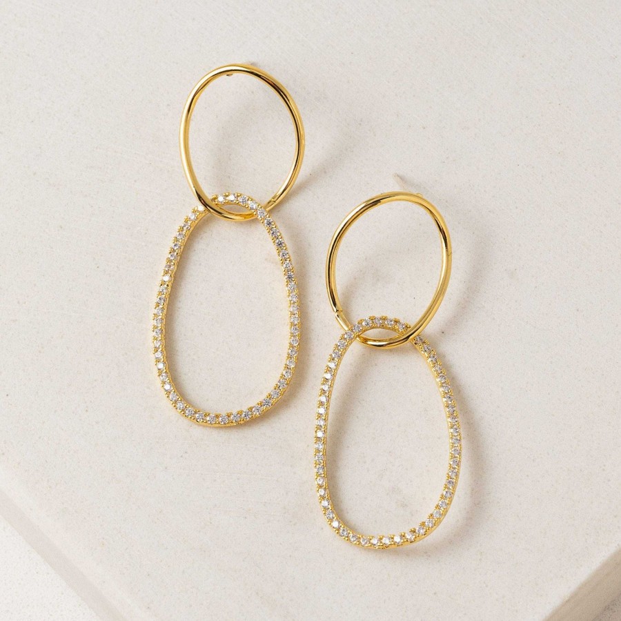 Earrings Lover's Tempo | Encore Pave Large Linked Hoop Earrings Gold