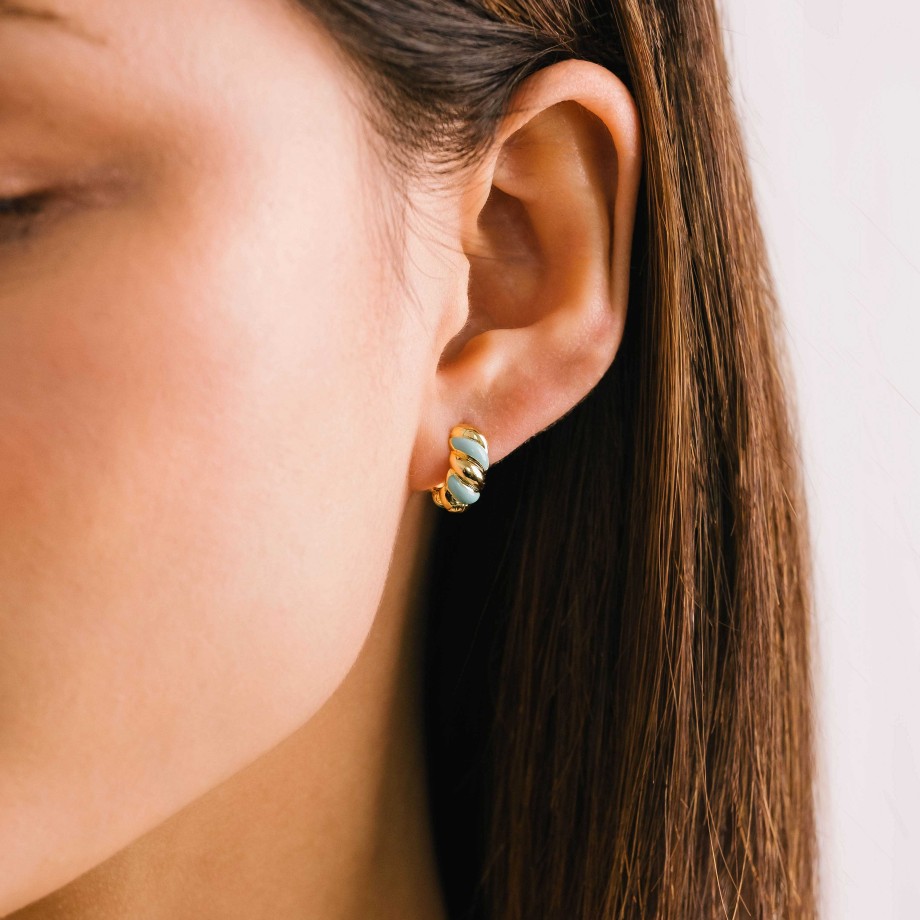 Hoops Lover's Tempo | Croissant Enamel Teal Huggie Hoop Earrings