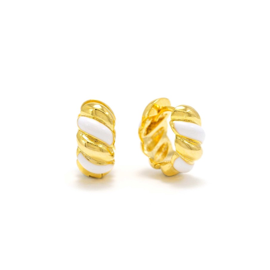 Earrings Lover's Tempo | Croissant Enamel White Huggie Hoop Earrings