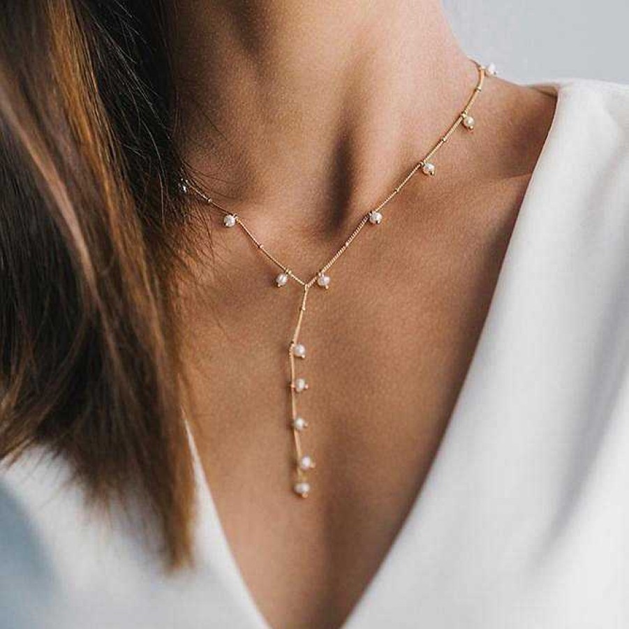 Necklaces Lover's Tempo | Dot Lariat Necklace Pearl