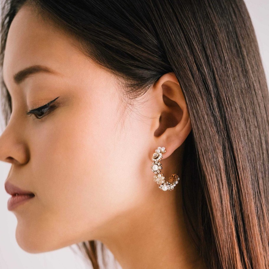 Hoops Lover's Tempo | Bloom Crystal Hoop Earrings White