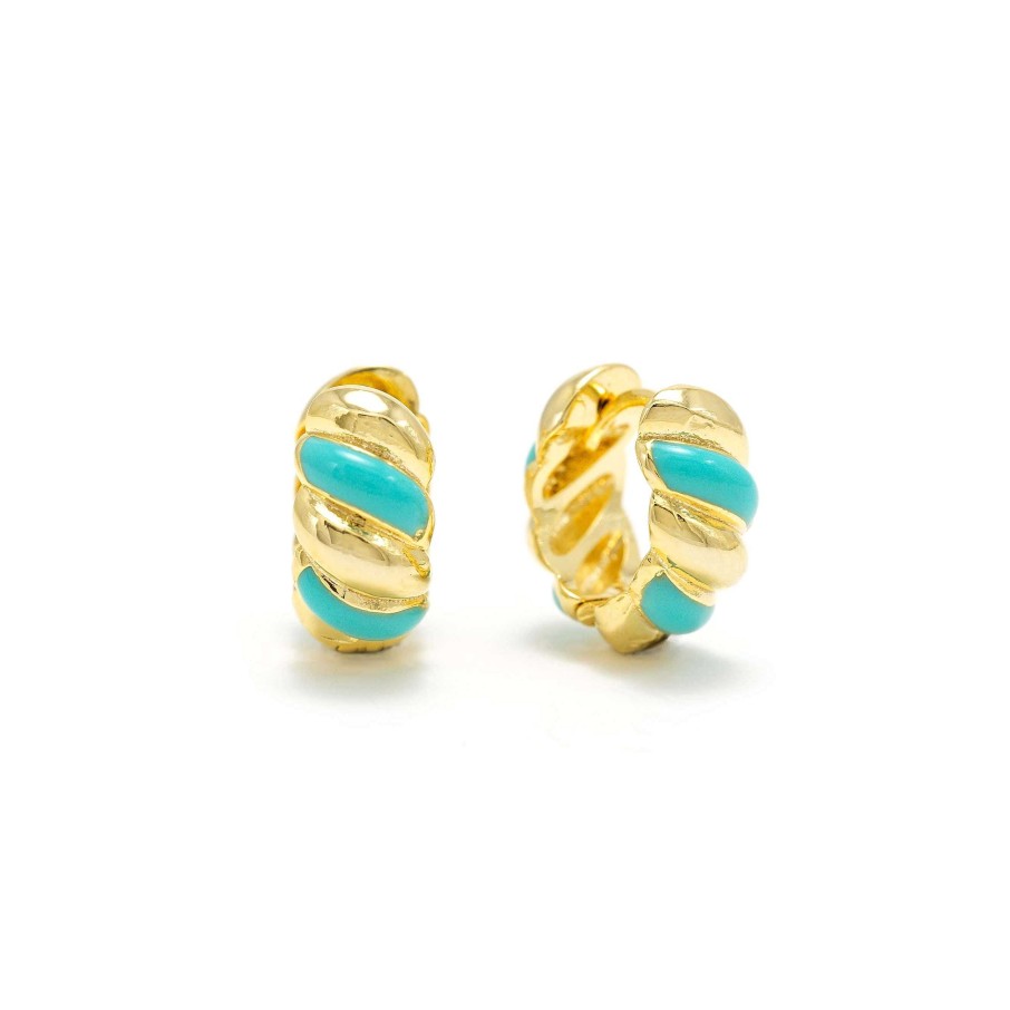 Earrings Lover's Tempo | Croissant Enamel Teal Huggie Hoop Earrings