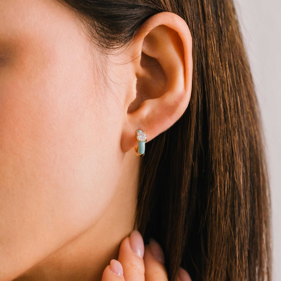 Hoops Lover's Tempo | Solitaire Enamel Huggie Hoop Earrings