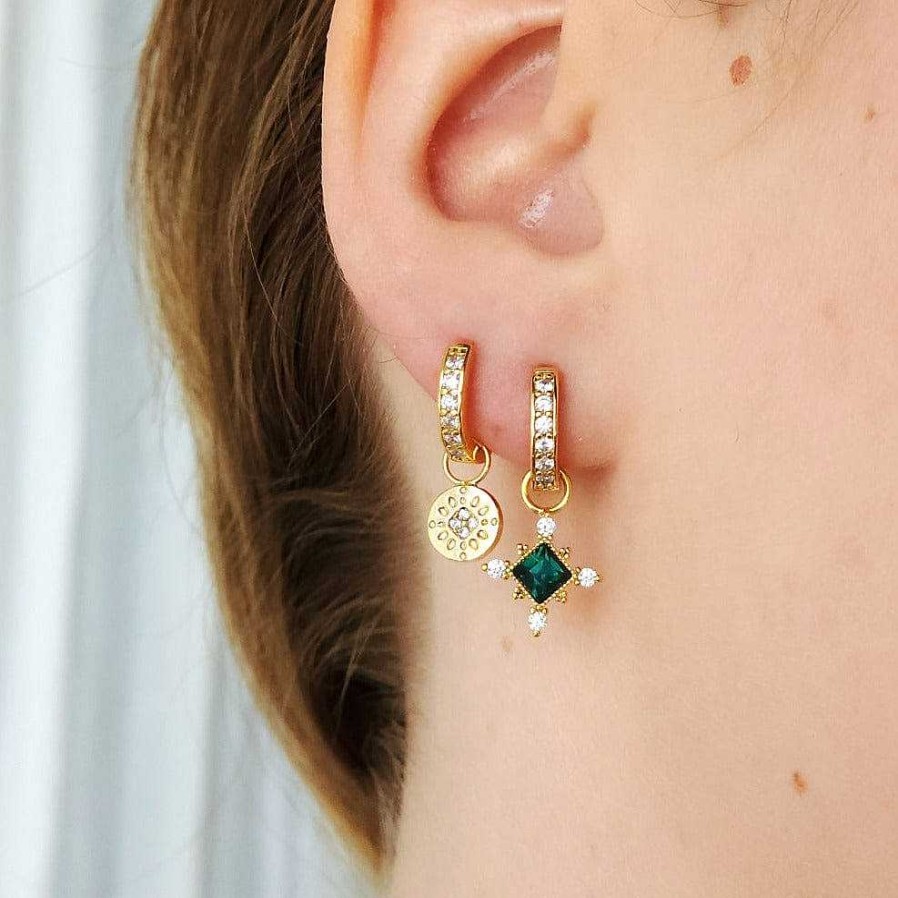 Earrings Lover's Tempo | Sierra Emerald Charm Hoop Earrings