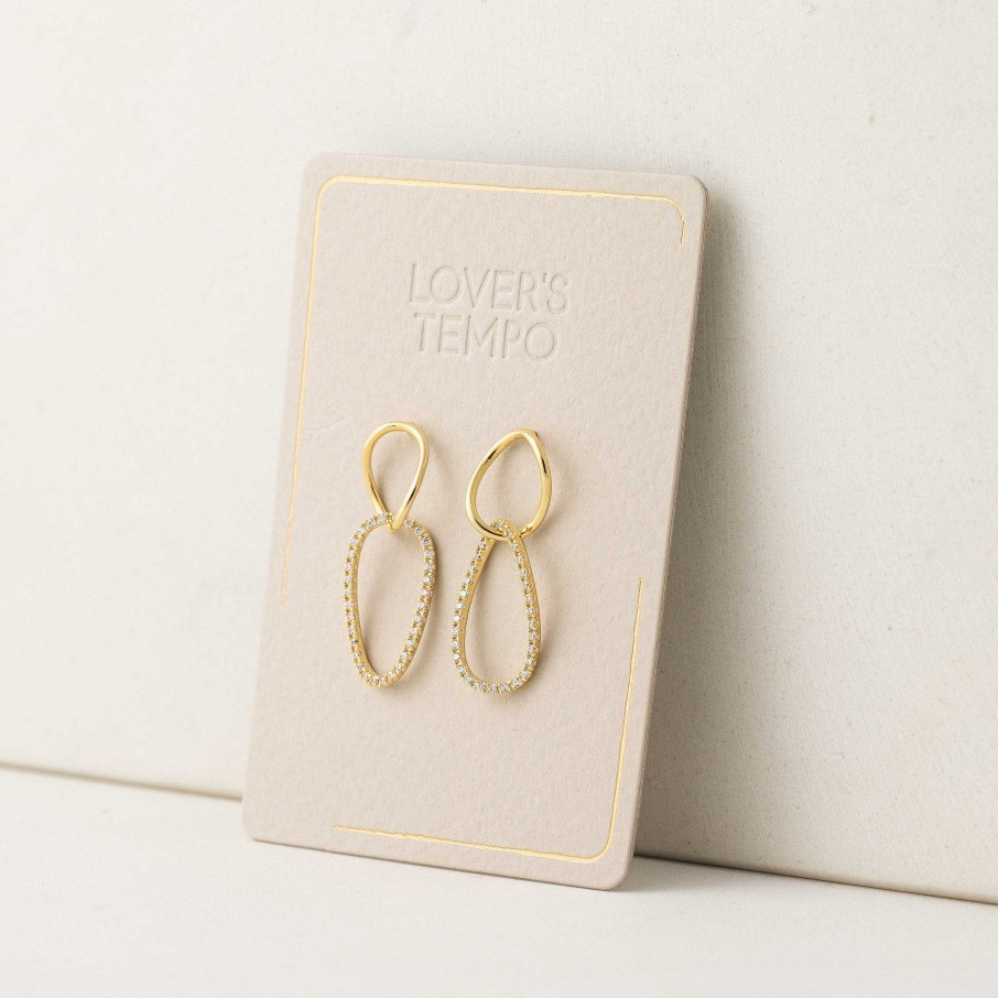 Earrings Lover's Tempo | Encore Pave Small Linked Hoop Earrings Gold