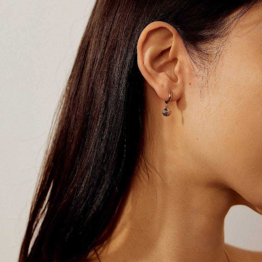 Earrings Lover's Tempo | Shell Charm Huggie Drop Hoop Earrings