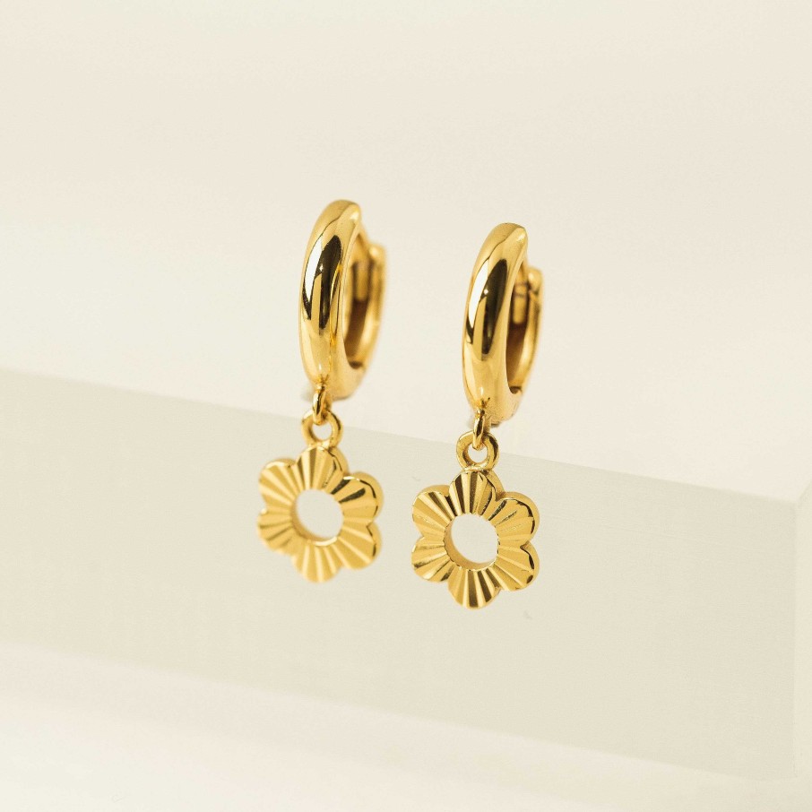 Earrings Lover's Tempo | Daisy Fluted Huggie Drop Hoop Earrings