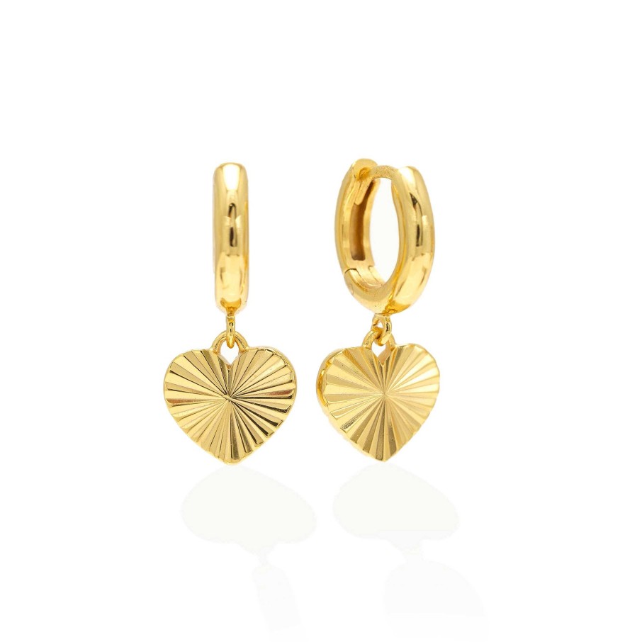 Earrings Lover's Tempo | Heart Fluted Huggie Drop Hoop Earrings