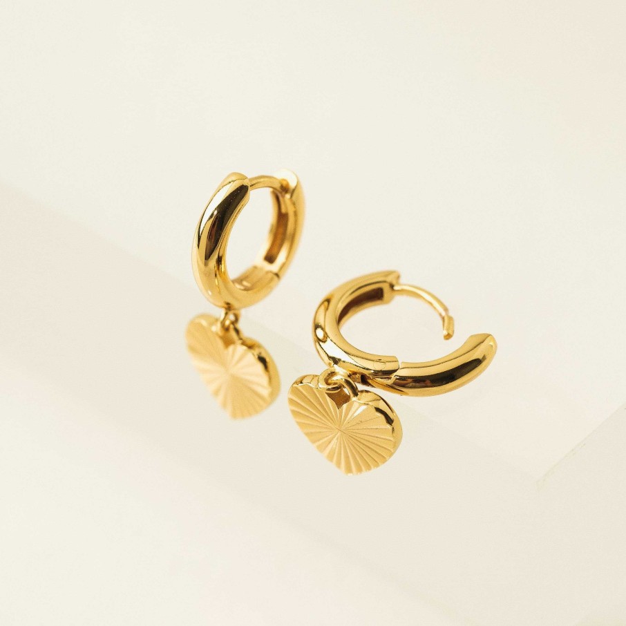 Earrings Lover's Tempo | Heart Fluted Huggie Drop Hoop Earrings