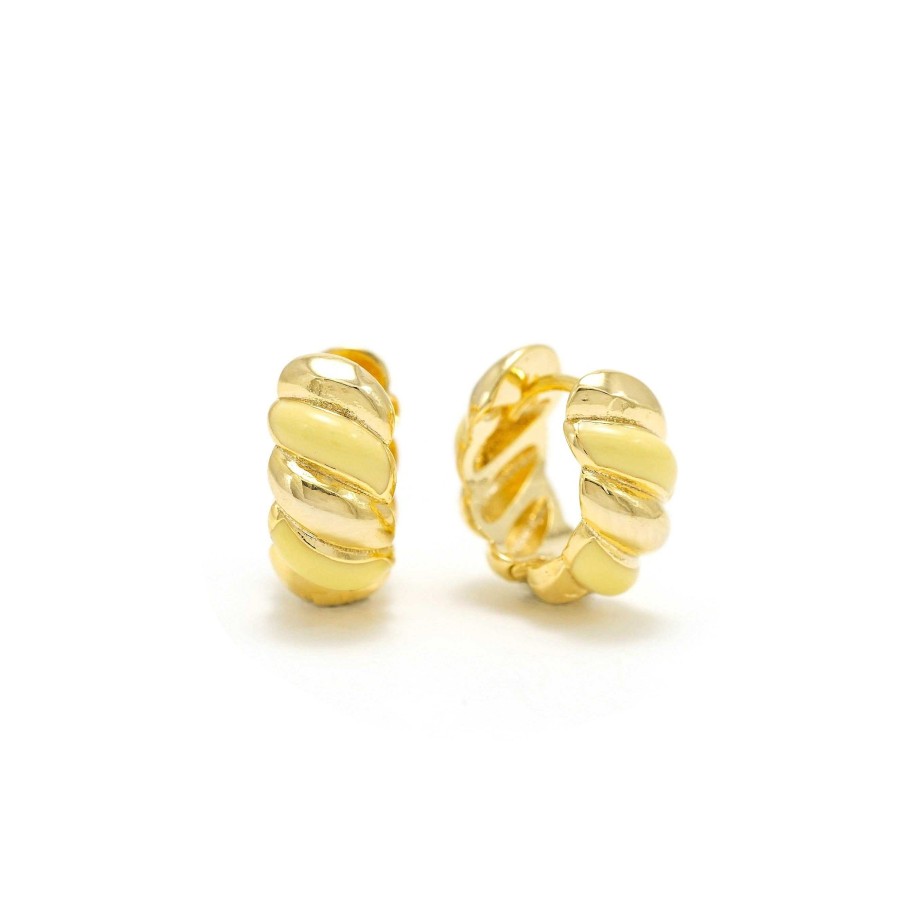 Earrings Lover's Tempo | Croissant Enamel Yellow Huggie Hoop Earrings