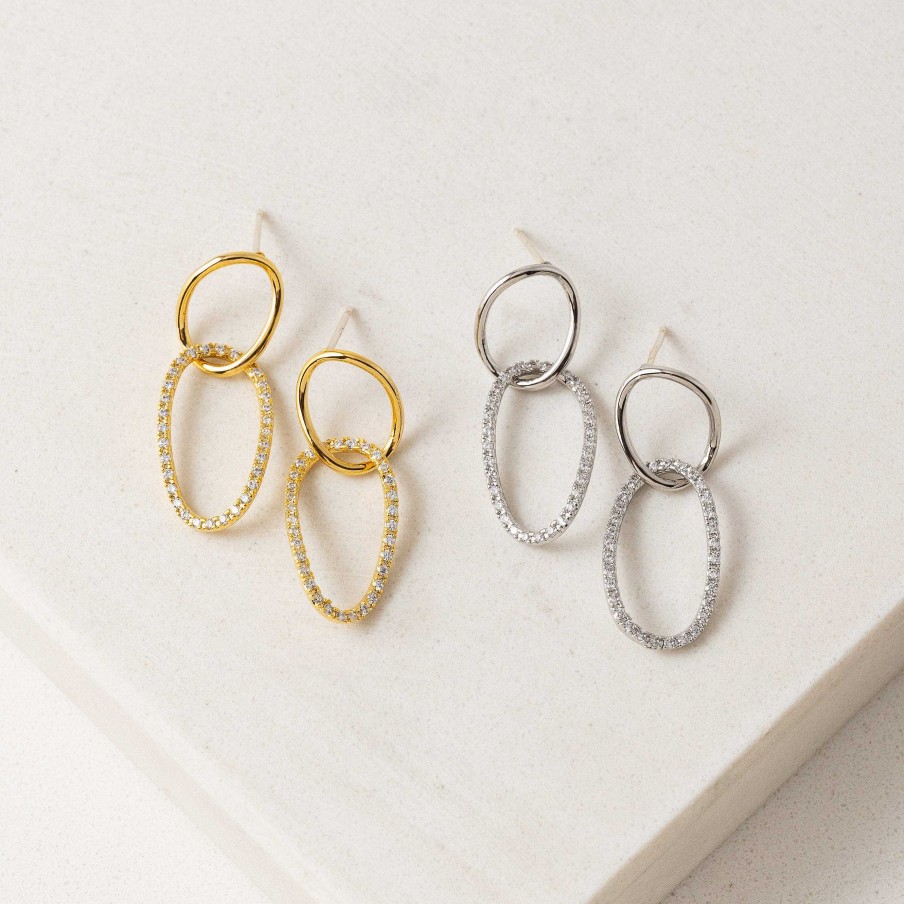 Earrings Lover's Tempo | Encore Pave Small Linked Hoop Earrings Gold