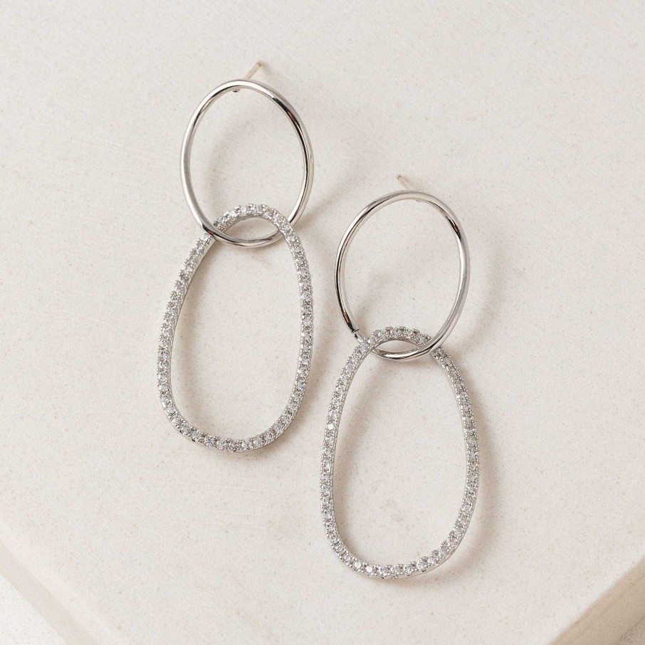 Earrings Lover's Tempo | Encore Pave Large Linked Hoop Earrings Silver