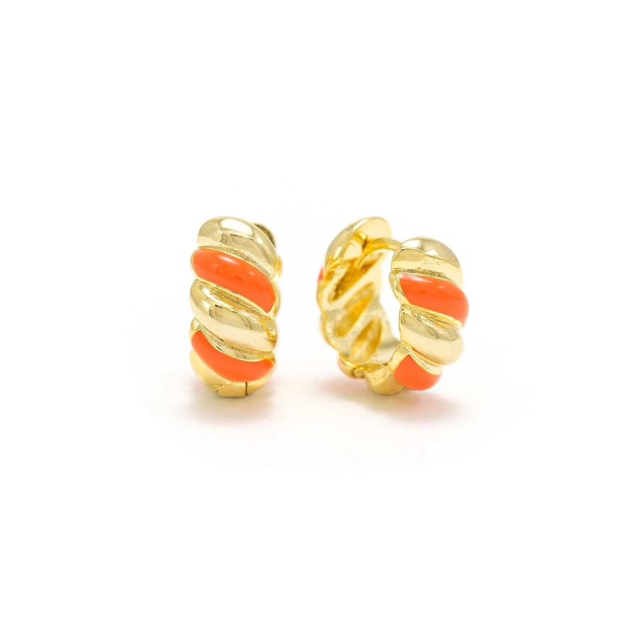 Hoops Lover's Tempo | Croissant Enamel Orange Huggie Hoop Earrings